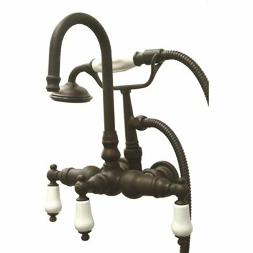 Aqua Eden Porcelain Lever 3-Handle Claw Foot Tub Faucet with Handshower in Oil Rubbed Bronze