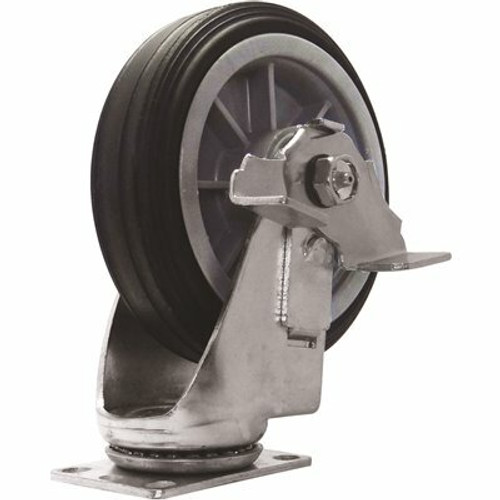 SNAP-LOC 6 in. All-Terrain Solid Rubber Swivel Caster with Brake