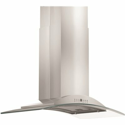 30 in. 400 CFM Convertible Island Mount Range Hood with 2 LED Lights in Stainless Steel with Curved Glass