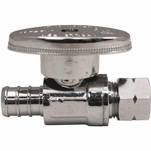 Apollo 1/2 in. Chrome-Plated Brass PEX-B Barb x 3/8 in. Compression Quarter-Turn Straight Stop Valve