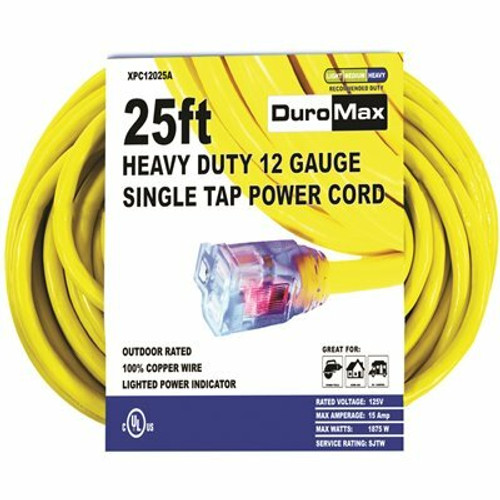 DUROMAX 25 ft. 12 Gauge Portable Generator Single Tap Extension Power Cord