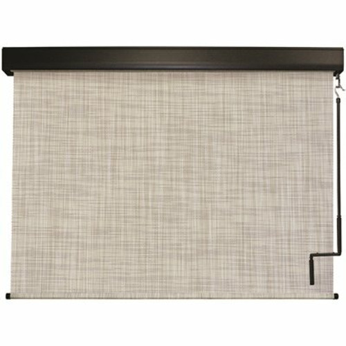 SeaSun Carmel Grey and Beige Cordless Outdoor Patio Roller Shade with Valance 120 in. W x 96 in. L