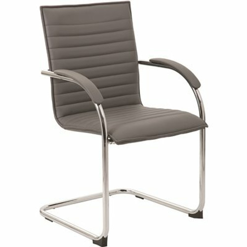 BOSS Office Products Grey Designer Side Arm Chair Caressoft Vinyl Chrome Arms and Frame Plastic Floor Glides (2-Pack)