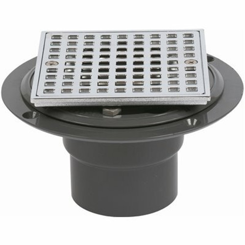 Oatey Round Gray PVC Shower Drain with 4-3/16 in. Square Screw-In Chrome Drain Cover