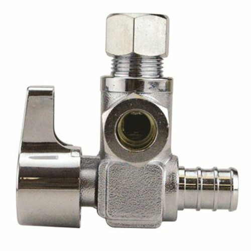 Apollo 1/2 in. Chrome-Plated Brass PEX-B Barb x 3/8 in. Compression Dual Outlet Quarter-Turn Angle Stop Valve