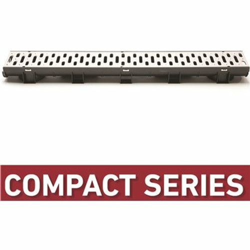 Compact Series 5.4 in. W x 3.2 in. D x 39.4 in. L Black Channel and Stainless Steel Grate with Bottom Outlet