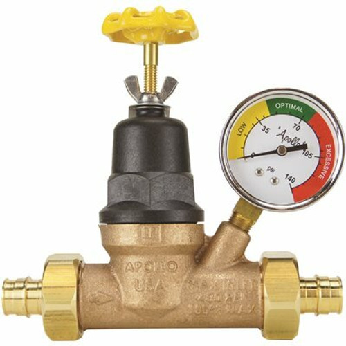 Apollo 3/4 in. Bronze Double Union PEX-A Barb Water Pressure Regulator with Gauge