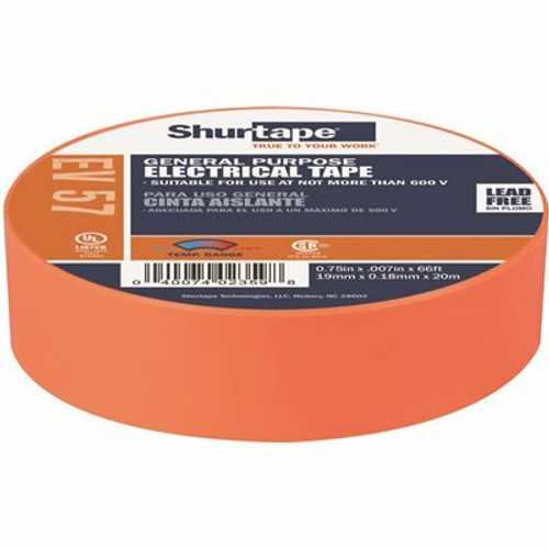 Shurtape EV 57 General Purpose Electrical Tape, UL Listed, ORANGE, 7 mils, 3/4 in. x 66 ft. [1 Roll]