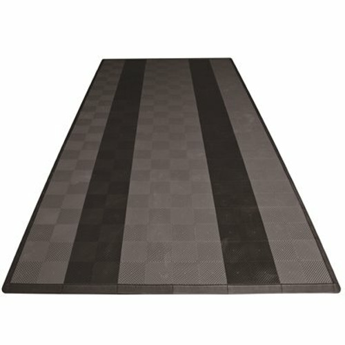 Swisstrax 8.3 ft. x 17.5 ft. Grey with Black Stripes Ribtrax Smooth Eco Flooring, Single Car Pad Kit