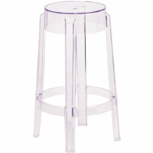 Transparent Laney 25.75 in. Indoor/Outdoor Counter Height Dining Stool with Foot Ring, Stackable Ghost Counter Stool