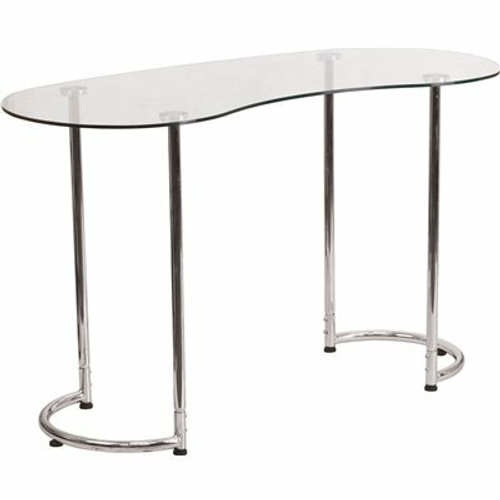 Carnegy Avenue 48 in. Rectangular Clear/Chrome Computer Desk with Open Storage