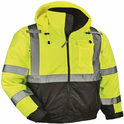 GloWear Men's Medium Lime High Visibility Reflective Quilted Bomber Jacket