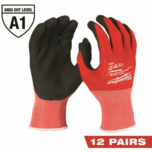 Milwaukee Large Red Nitrile Level 1 Cut Resistant Dipped Work Gloves (12-Pack)