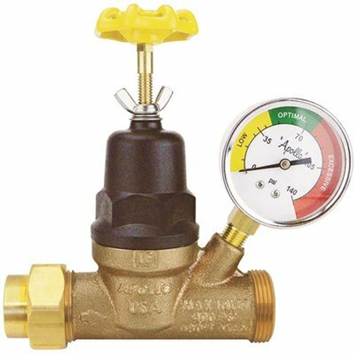 Apollo 1/2 in. FNPT x 3/4 in. MNPT Lead Free Bronze Pressure Reducing Valve with Gauge