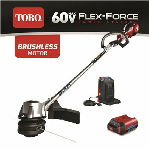 Toro 60V Max Lithium-Ion Brushless Cordless 14 in./16 in. String Trimmer - 2.5 Ah Battery and Charger Included Toro 60V Max Lithium-Ion Brushless Cordless 14 in./16 in. String Trimmer - 2.5 Ah Battery and Charger Included