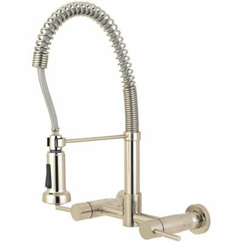 Kingston Brass Concord 2-Handle Wall-Mount Pull-Down Sprayer Kitchen Faucet in Brushed Nickel