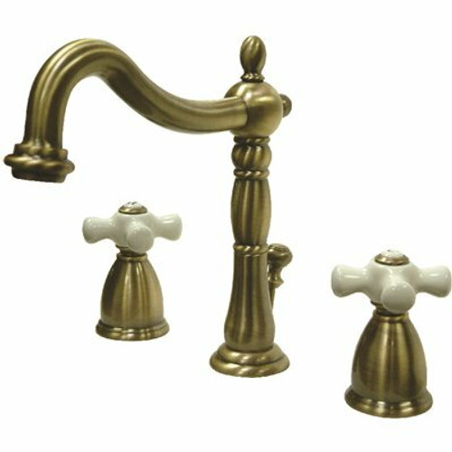 Kingston Brass Victorian Porcelain Cross 8 in. Widespread 2-Handle Bathroom Faucet in Antique Brass Kingston Brass Victorian Porcelain Cross 8 in. Widespread 2-Handle Bathroom Faucet in Antique Brass