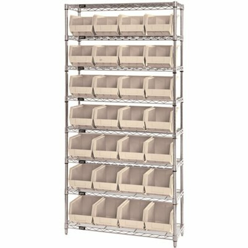 Quantum Storage Systems Giant Open Hopper 36in. x 14 in. x 74 in. Wire Chrome Heavy Duty 8-Tier Industrial Shelving Unit