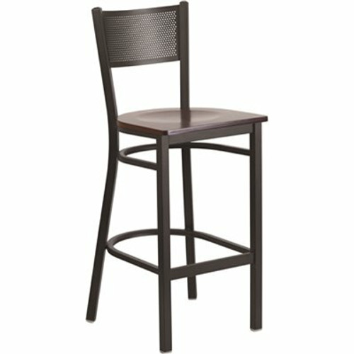Flash Furniture Carnegy Avenue 28.5 in. Walnut Wood Seat/Black Metal Frame Bar Stool
