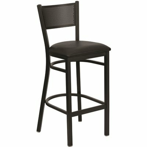 Flash Furniture Carnegy Avenue 30.25 in. Black Vinyl Seat/Black Metal Frame Bar Stool