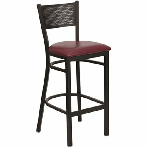 Flash Furniture Carnegy Avenue 30.25 in. Burgundy Vinyl Seat/Black Metal Frame Bar Stool