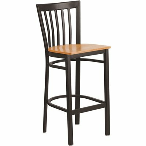 Flash Furniture Carnegy Avenue 29 in. Natural Wood Seat/Black Metal Frame Bar Stool