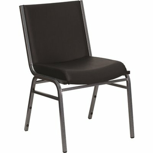 Black Hercules Series Heavy-Duty Vinyl Lobby Chair with Ganging Bracket, Ergonomic Stacking Chair for Waiting Rooms
