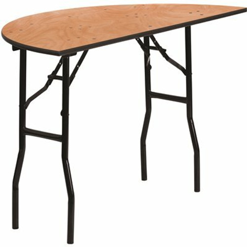 Natural Furman 4 ft. Half-Round All-Occasion Wood Folding Event Table, Foldable Portable Half-Round Banquet Table
