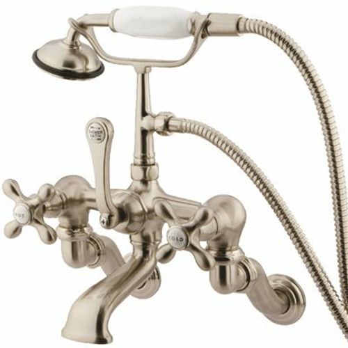 Kingston Brass Vintage Adjustable Center 3-Handle Claw Foot Tub Faucet with Handshower in Brushed Nickel