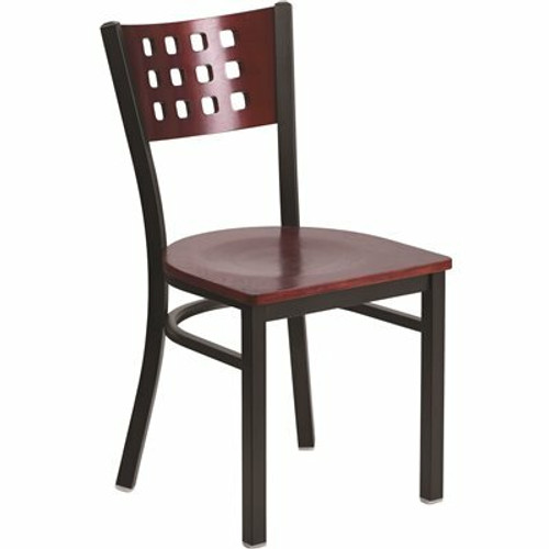 Carnegy Avenue Mahogany Wood Back/Mahogany Wood Seat/Black Metal Frame Side Chair