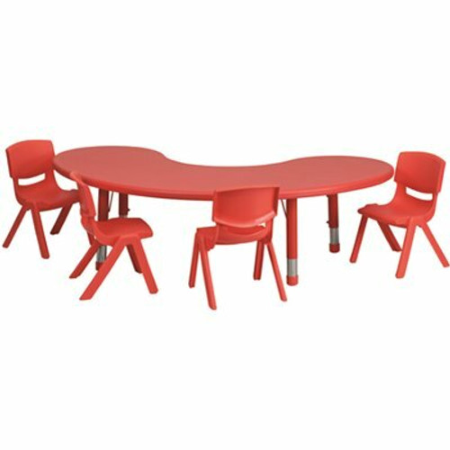 Carnegy Avenue 5-Piece Half Moon Metal Top Table and Chair Set in Red