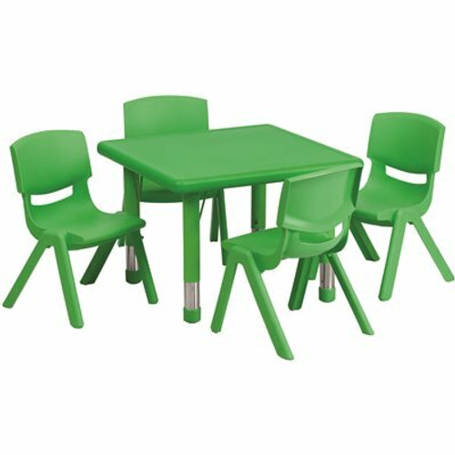 Carnegy Avenue 5-Piece Square Metal Top Table and Chair Set in Green