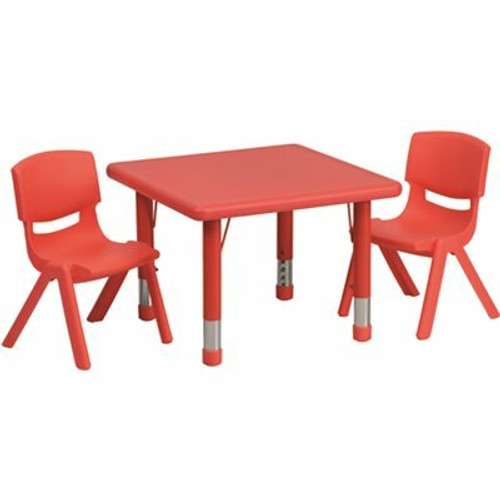 Carnegy Avenue 3-Piece Square Metal Top Table and Chair Set in Red
