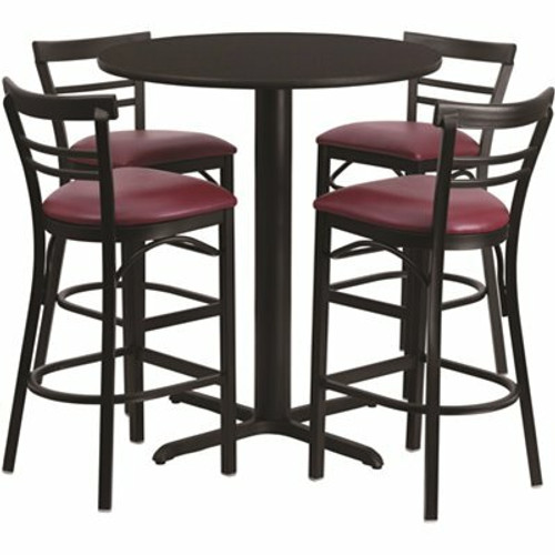 Carnegy Avenue 5-Piece Black Top/Burgundy Vinyl Seat Table and Chair Set 309982824