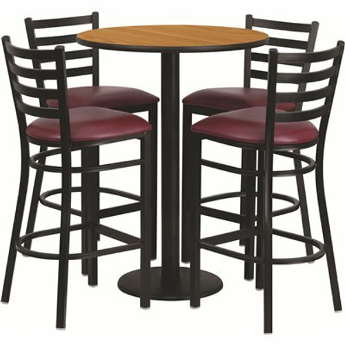 Carnegy Avenue 5-Piece Natural Top/Burgundy Vinyl Seat Table and Chair Set 309982897 Carnegy Avenue 5-Piece Natural Top/Burgundy Vinyl Seat Table and Chair Set 309982897