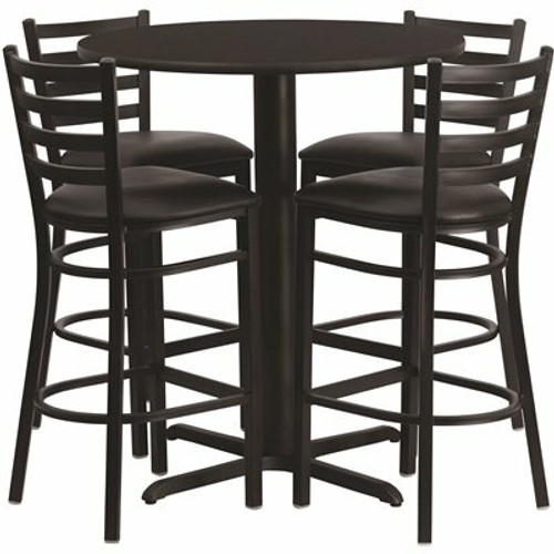 Carnegy Avenue 5-Piece Black Top/Black Vinyl Seat Table and Chair Set 309982912 Carnegy Avenue 5-Piece Black Top/Black Vinyl Seat Table and Chair Set 309982912