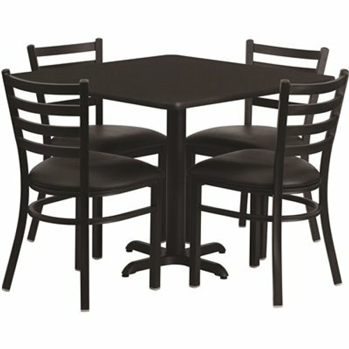 Black 5-Piece 36 in. Square Dining Table and Chairs Set, Dining Set with Table with X-Base and 4 Ladder Back Chairs