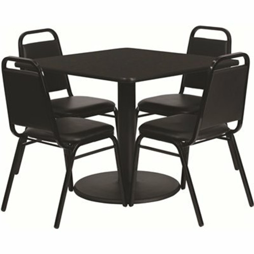 Carnegy Avenue 5-Piece Black Top/Black Vinyl Seat Table and Chair Set 309982925 Carnegy Avenue 5-Piece Black Top/Black Vinyl Seat Table and Chair Set 309982925