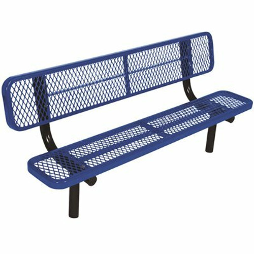 Everest 6 ft. Blue In-Ground Mount Park Bench with Back