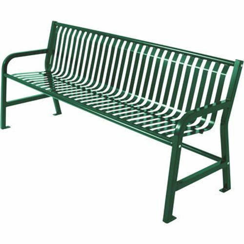 Plaza 6 ft. Green Steel Strap Bench with Back