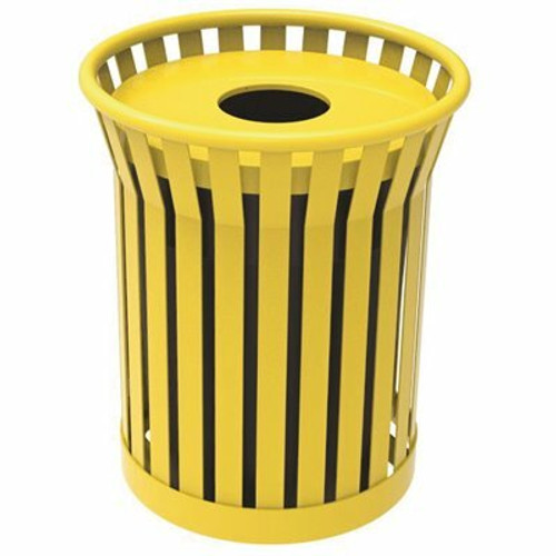 Plaza 36 Gal. Yellow Steel Strap Trash Receptacle with Flat Top