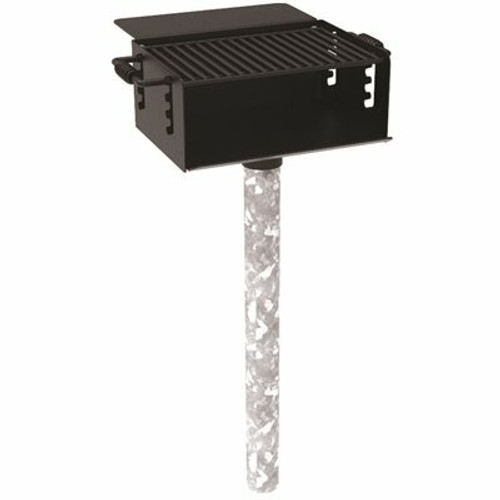 280 sq. in. Rotating Commercial Pedestal Grill with Utility Shelf with In-Ground Mount Post in Black 280 sq. in. Rotating Commercial Pedestal Grill with Utility Shelf with In-Ground Mount Post in Black