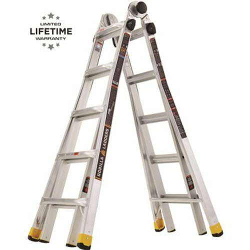 Gorilla Ladders 22 ft. Reach MPXA Aluminum Multi-Position Ladder with Project Bucket, 300 lbs. Load Capacity