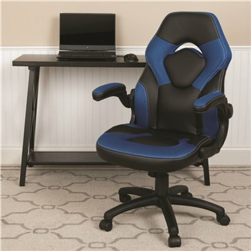 Black/Blue X10 High-Back Leather Soft Gaming Chair with Headrest and Flip-Up Arms, Ergonomic Racing Style Computer Chair