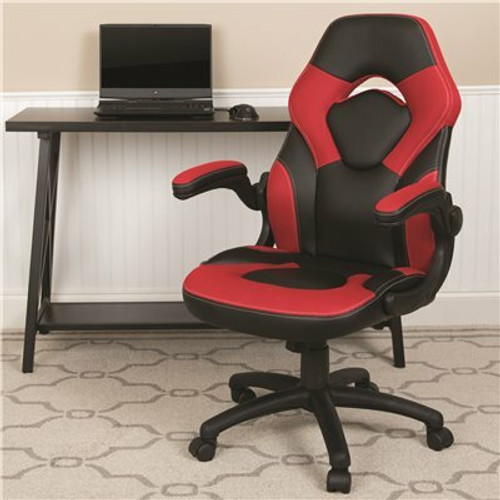 Red/Black X10 High-Back Leather Soft Gaming Chair with Headrest and Flip-Up Arms, Ergonomic Racing Style Computer Chair