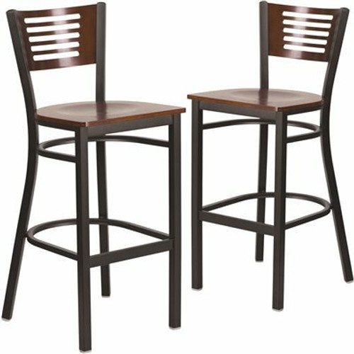 Carnegy Avenue 29.75 in. Walnut Wood Back/Walnut Wood Seat/Black Metal Frame Bar Stool (2-pack)