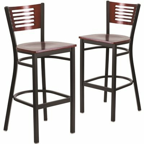 Carnegy Avenue 29.75 in. Mahogany Wood Back/Mahogany Wood Seat/Black Metal Frame Bar Stool (2-pack) 311141119