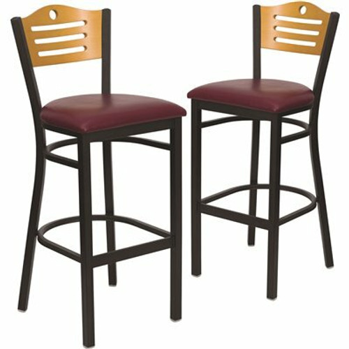 Carnegy Avenue 32 in. Natural Wood Back/Burgundy Vinyl Seat/Black Metal Frame Bar Stool (2-pack) 311141134
