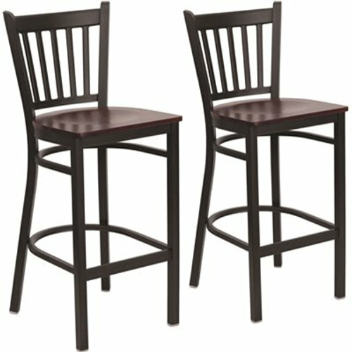 Carnegy Avenue 28.75 in. Mahogany Wood Seat/Black Metal Frame Bar Stool (2-pack) 311141145