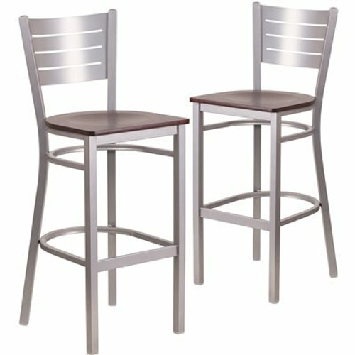 Carnegy Avenue 27.125 in. Mahogany Wood Seat/Silver Frame Bar Stool (2-pack)